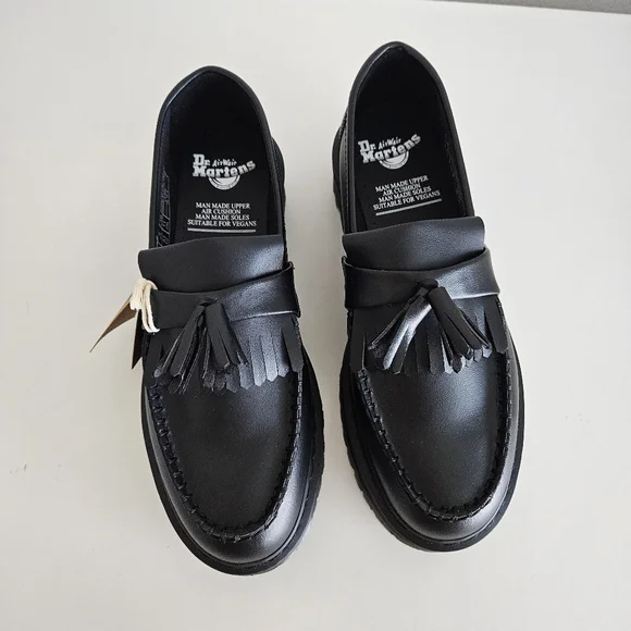 NWT Dr. MartensVegan Adrian Felix Platform Black Tassel Loafers, Mens 10